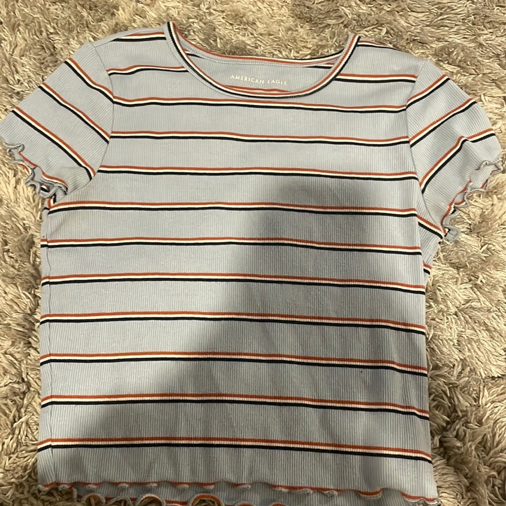American eagle basic stripe blue crop top